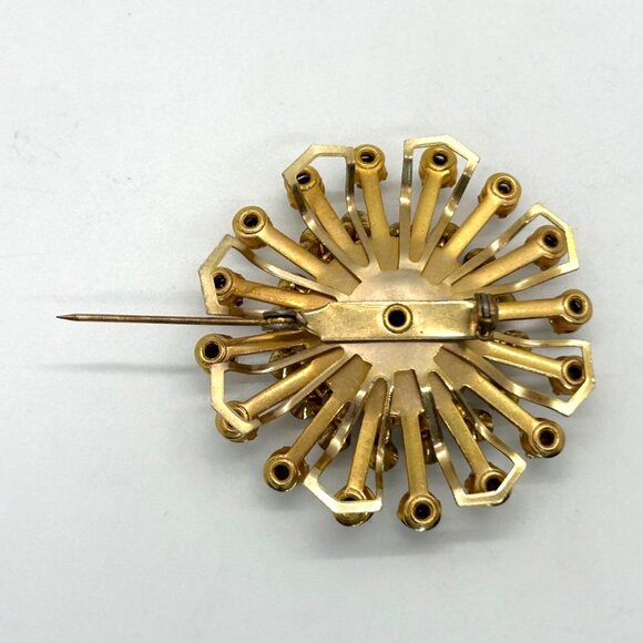 Vintage Aurora Borealis Brooch Gold-Tone Rivet Set 1960s Starburst Atomic 2 inch - Picture 6 of 14